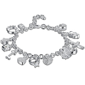 Silver Bracelets  Sterling Silver Jewelry Wristband Multi Charms