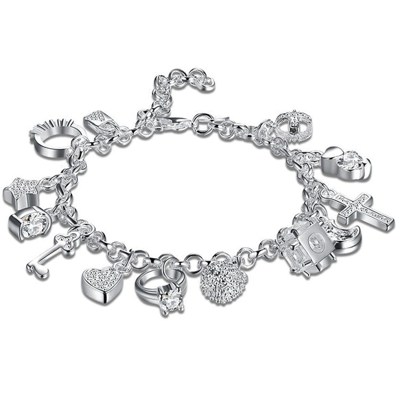 Silver Bracelets  Sterling Silver Jewelry Wristband Multi Charms